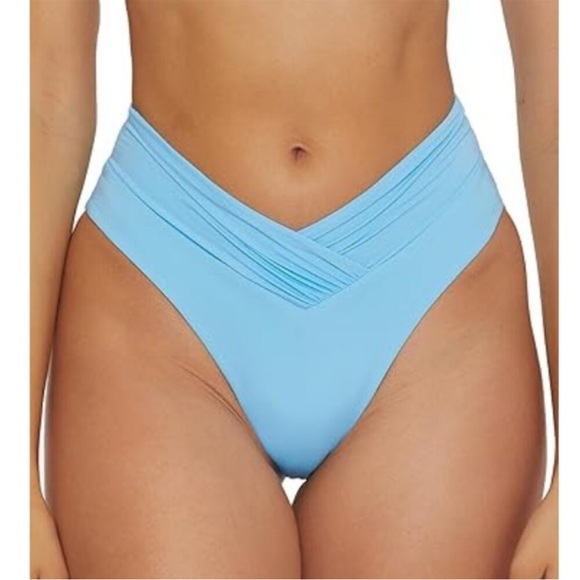Becca Carolina High Waist French Cut Bikini bottom blue - L - Picture 1 of 11